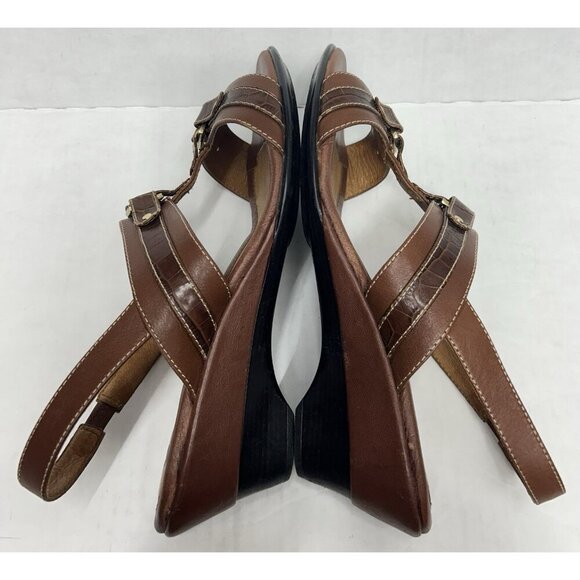 Sofft Brown Leather Slingback Ankle Strap Wedge Peep Toe Sandal Shoe 7.5W Wide - Picture 6 of 7